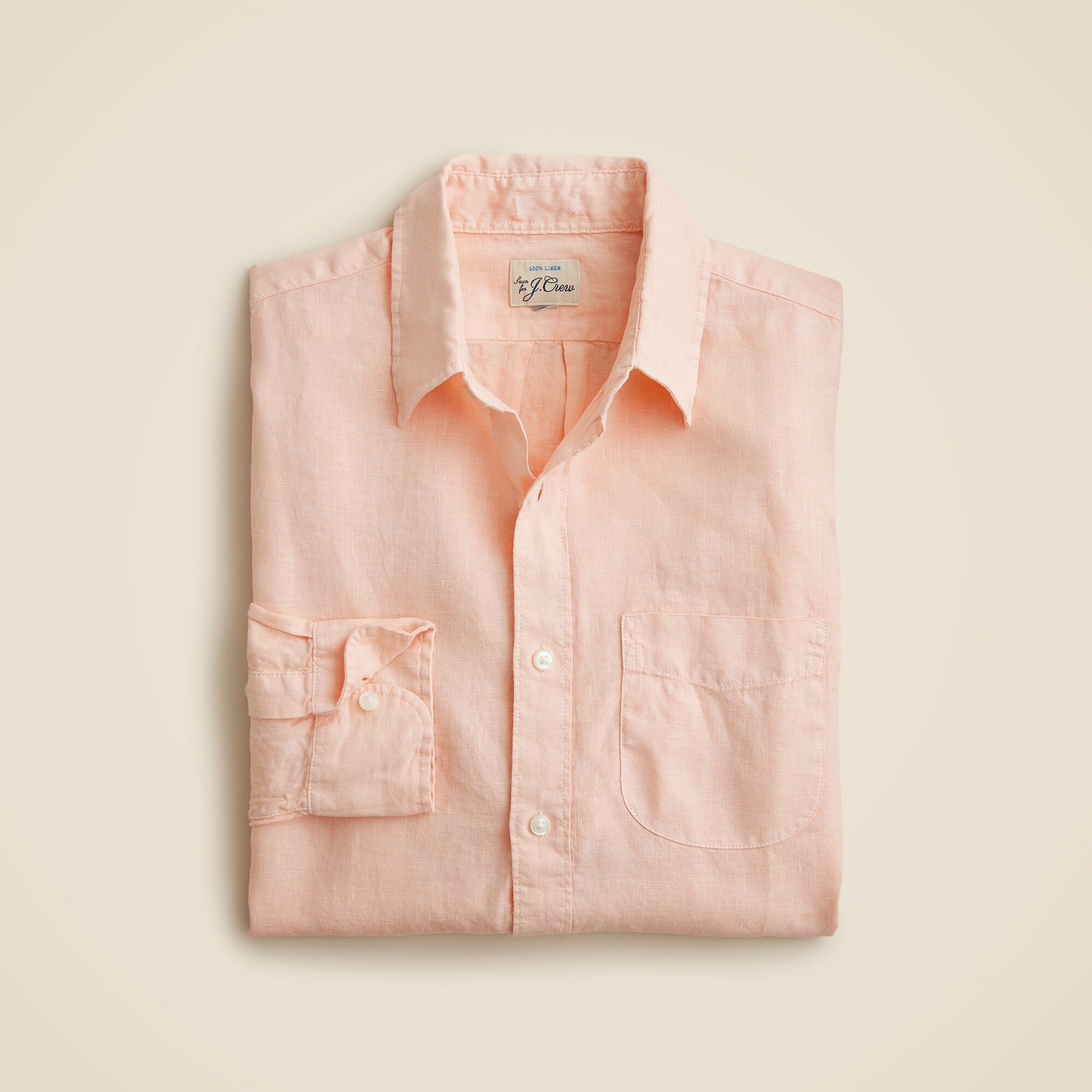 mens Slim washed linen shirt with point collar