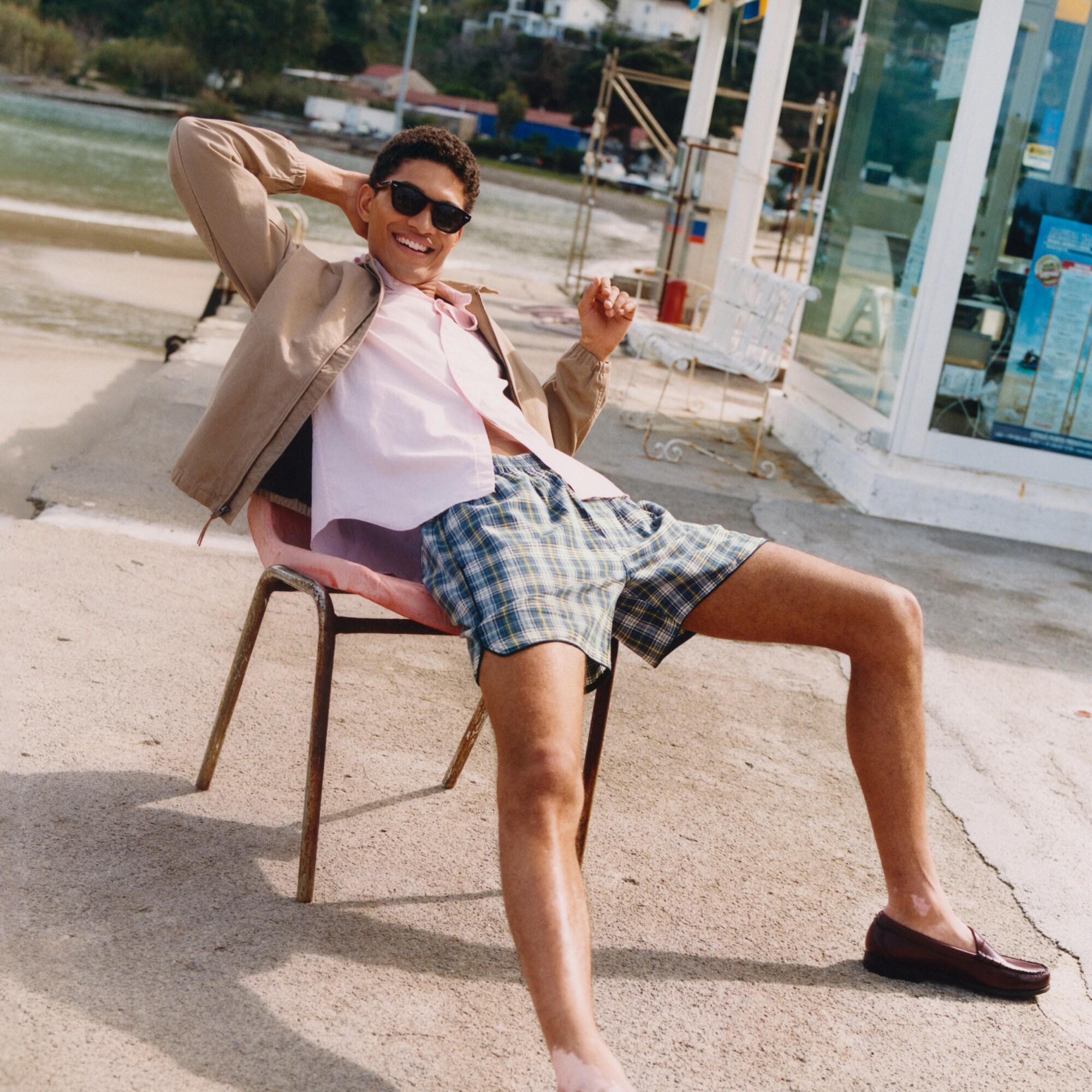 mens 5&quot; cotton short with piping