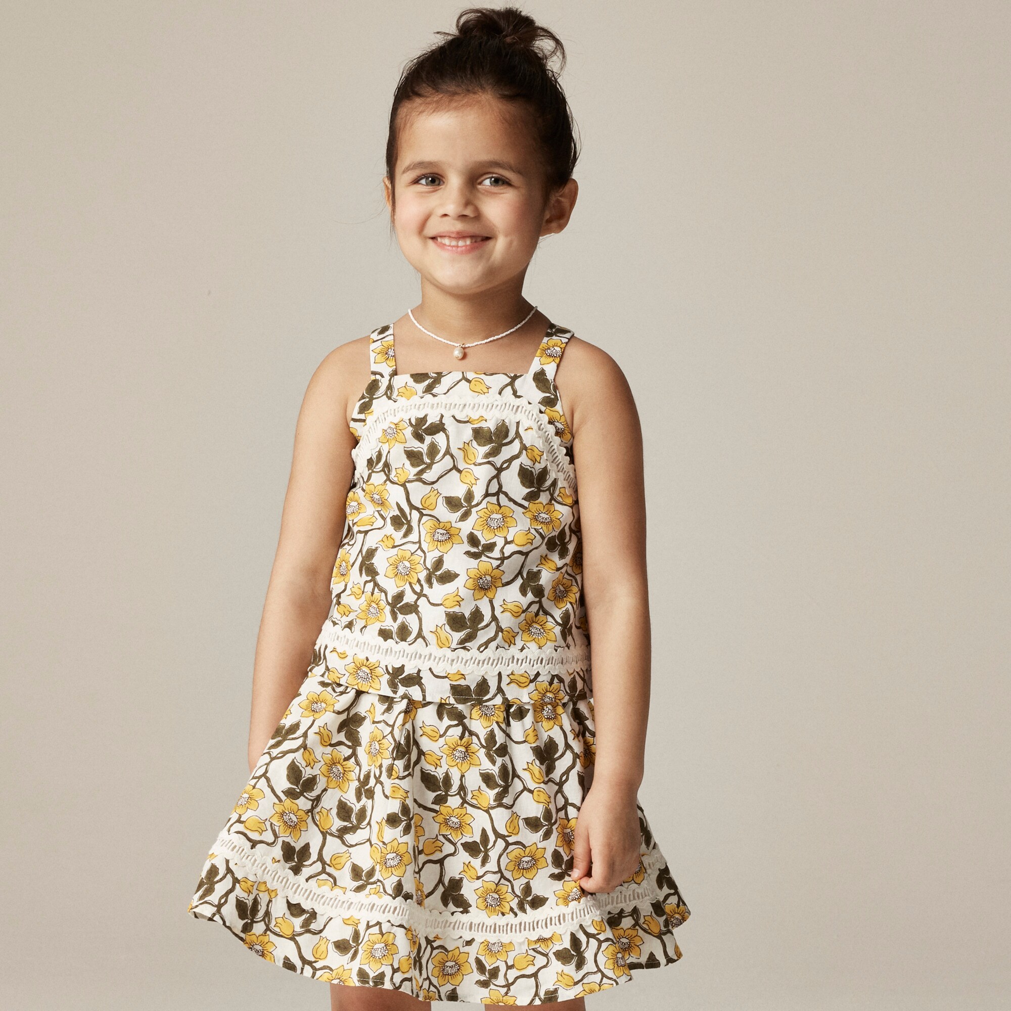 girls Girls' rickrack tank top in daffodil linen-cotton blend