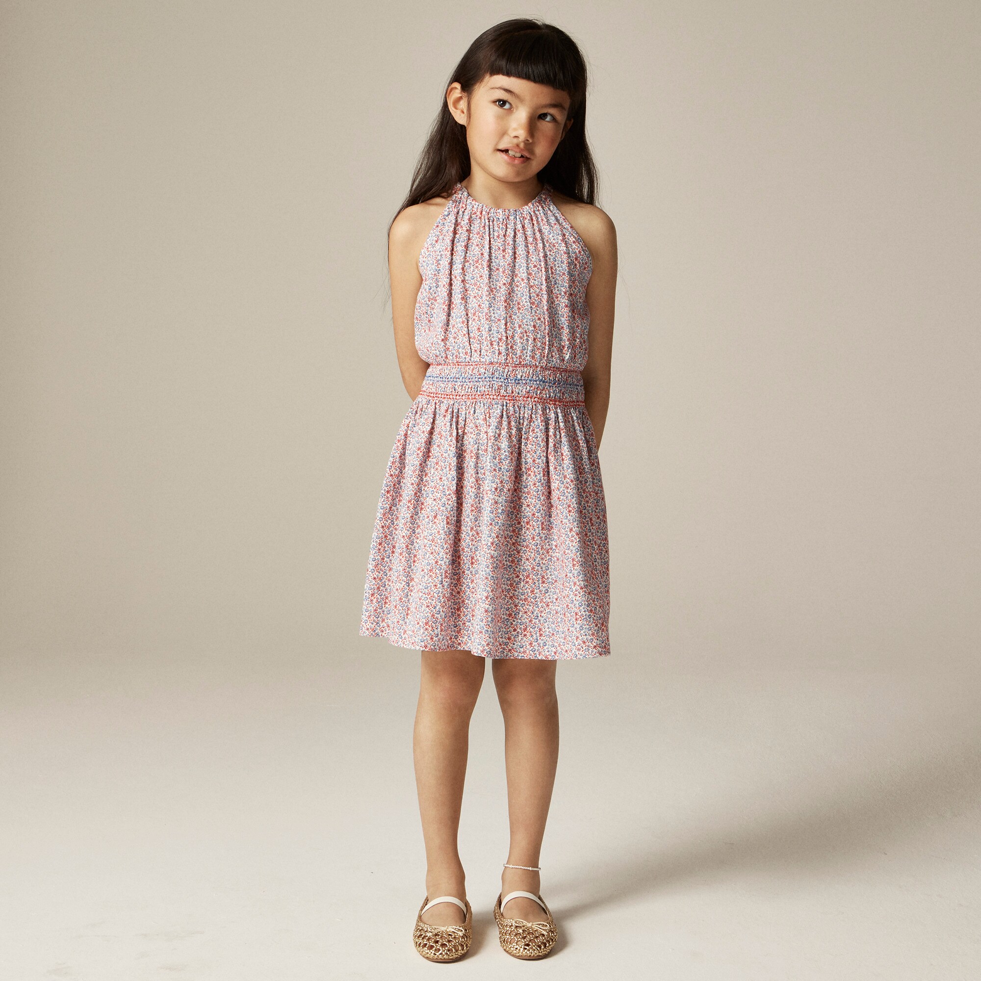 girls Girls' smocked-waist dress in linen viscose floral
